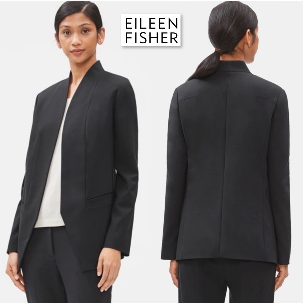 Eileen Fisher Charcoal Gray Drapey Tencel Stretch Stand Collar Blazer Jacket XS